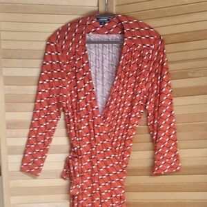 Lands' End Poppy Orange Geometric Long Sleeve Dress